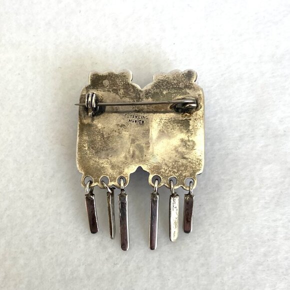 VTG Sterling Silver 925 Mexico Bezel Set Loaf Faceted Double Amethyst Brooch - Picture 6 of 16